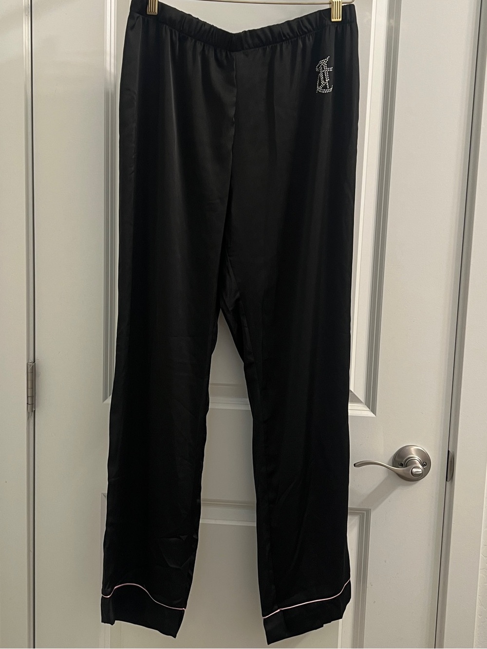 Juicy Couture Black Satin Track Pants with Pink Brand Tag | size M
